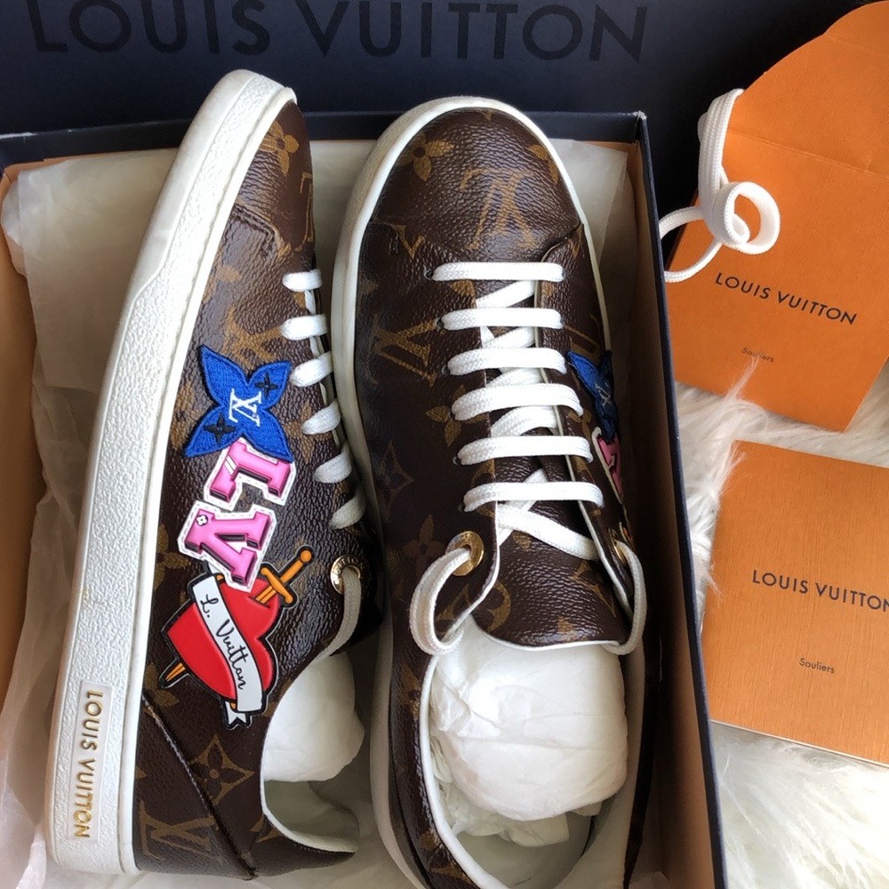 Louis Vuitton Monogram Heart Sneakers, LV Frontrow Sneakers, women’s size 5.5”